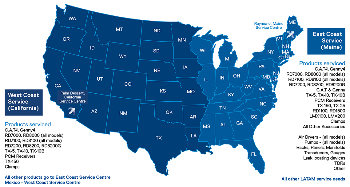Radiodetection USA Service Map