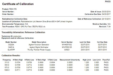 Radiodetection eCAL™ Calibration Certificate Verification Key für die Modelle RD5000, RD7000, RD7000+ und RD8000
